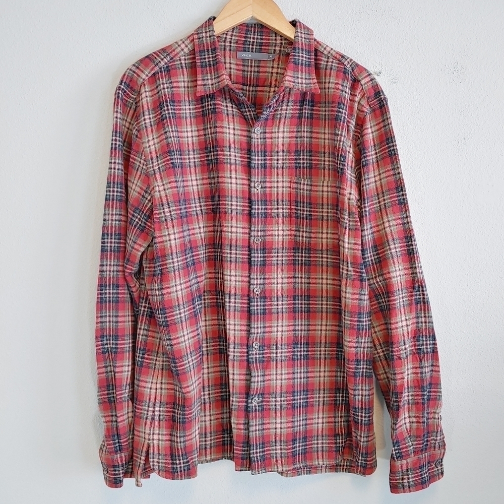 Vince Men's Plaid Flannel Button Up Shirt Sz XL Fall Winter Hiking Fishing